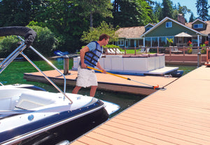 The Stop & Dock docking tool is the safe approach to stabilizing your boat as you dock, avoiding injury or damage to your boat. Made in Canada, this quick release telescoping pole is easy to use with an L-shaped stabilizing end and heavy load coated cable